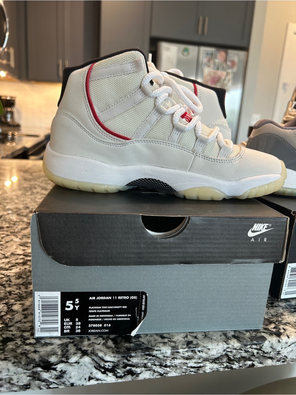 Air Jordan 11 retro gs size 5.5y white and red